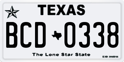 TX license plate BCD0338
