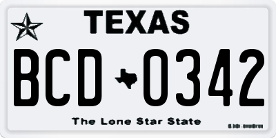 TX license plate BCD0342