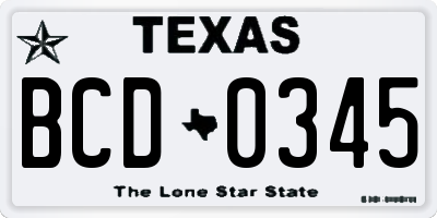 TX license plate BCD0345