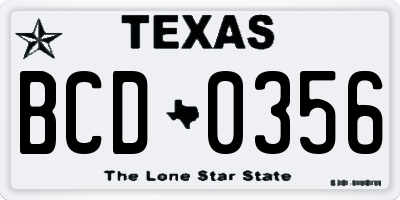 TX license plate BCD0356