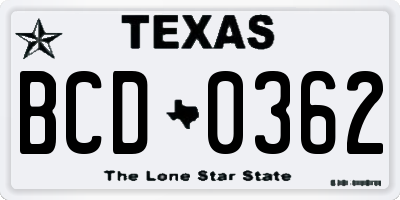 TX license plate BCD0362