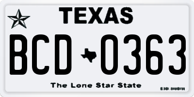 TX license plate BCD0363