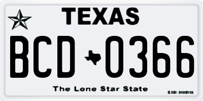 TX license plate BCD0366
