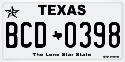 TX license plate BCD0398