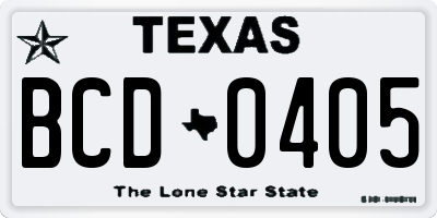 TX license plate BCD0405