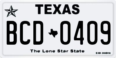 TX license plate BCD0409