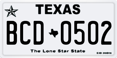 TX license plate BCD0502