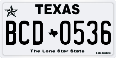 TX license plate BCD0536