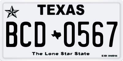 TX license plate BCD0567