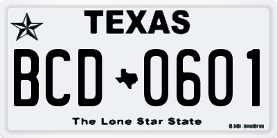 TX license plate BCD0601