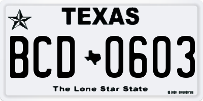 TX license plate BCD0603