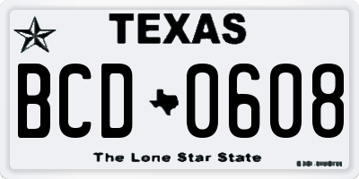 TX license plate BCD0608