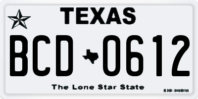 TX license plate BCD0612