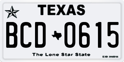 TX license plate BCD0615