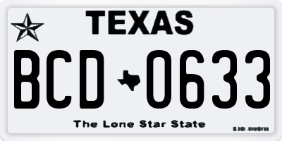 TX license plate BCD0633