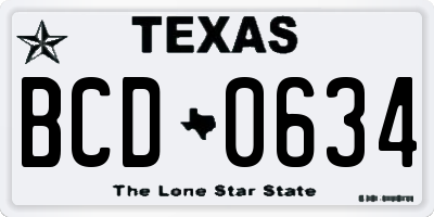 TX license plate BCD0634