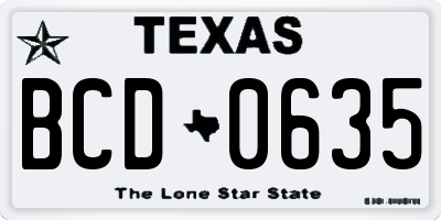 TX license plate BCD0635