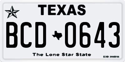 TX license plate BCD0643