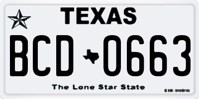 TX license plate BCD0663