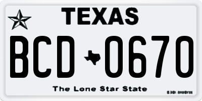 TX license plate BCD0670