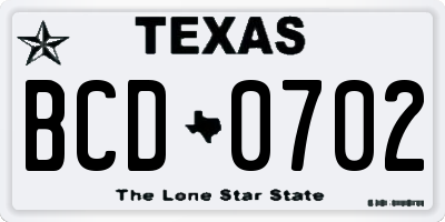 TX license plate BCD0702