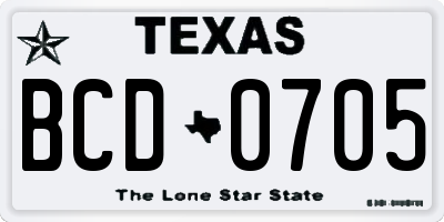 TX license plate BCD0705