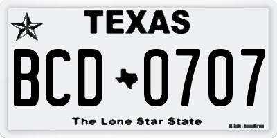 TX license plate BCD0707