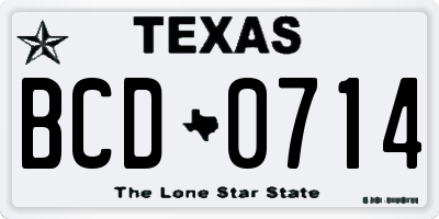 TX license plate BCD0714