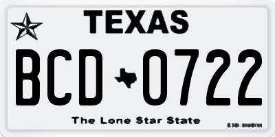 TX license plate BCD0722
