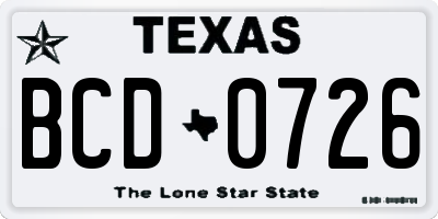 TX license plate BCD0726