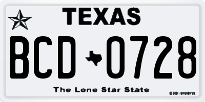TX license plate BCD0728
