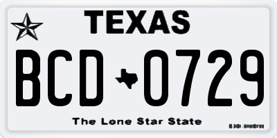 TX license plate BCD0729