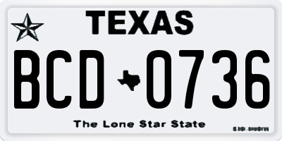 TX license plate BCD0736