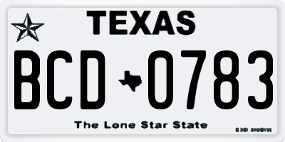 TX license plate BCD0783
