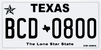 TX license plate BCD0800