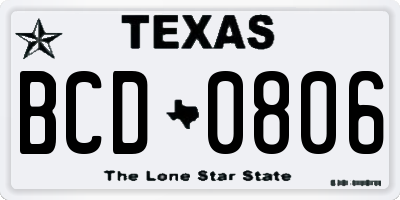 TX license plate BCD0806