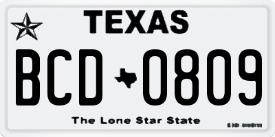 TX license plate BCD0809