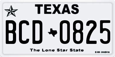TX license plate BCD0825