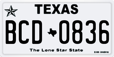 TX license plate BCD0836