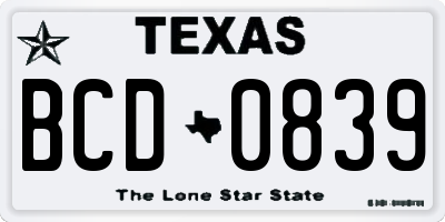 TX license plate BCD0839