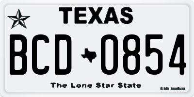 TX license plate BCD0854