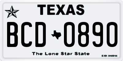 TX license plate BCD0890