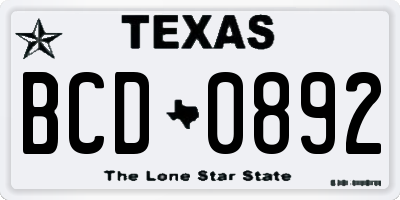 TX license plate BCD0892