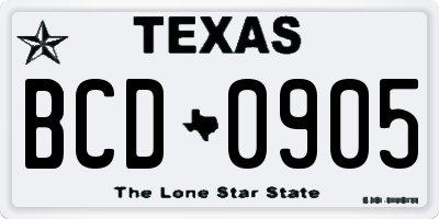 TX license plate BCD0905
