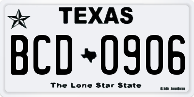 TX license plate BCD0906