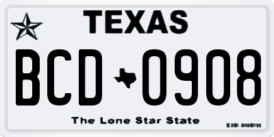 TX license plate BCD0908