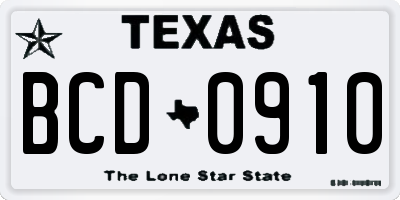 TX license plate BCD0910