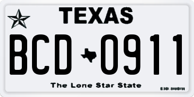 TX license plate BCD0911