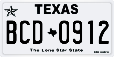 TX license plate BCD0912