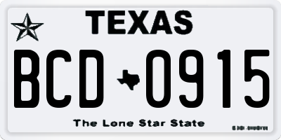 TX license plate BCD0915